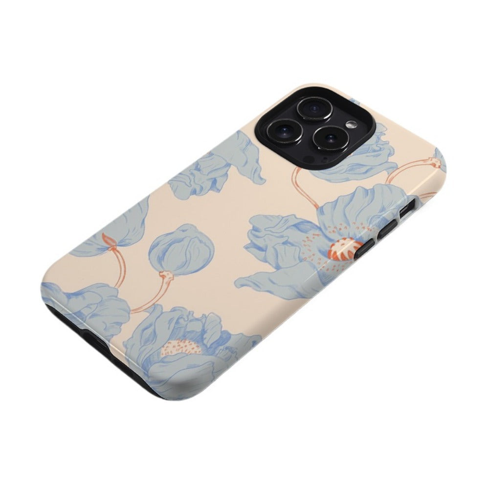 Niche oil painting of blue flowers 15 Pro iPhone case