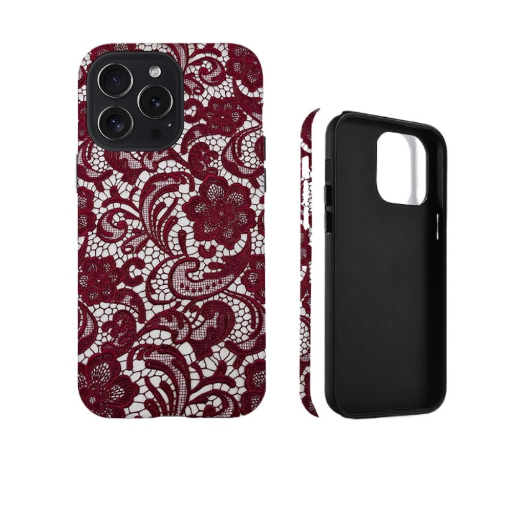 Creative red lace pattern iPhone16 Pro Max case