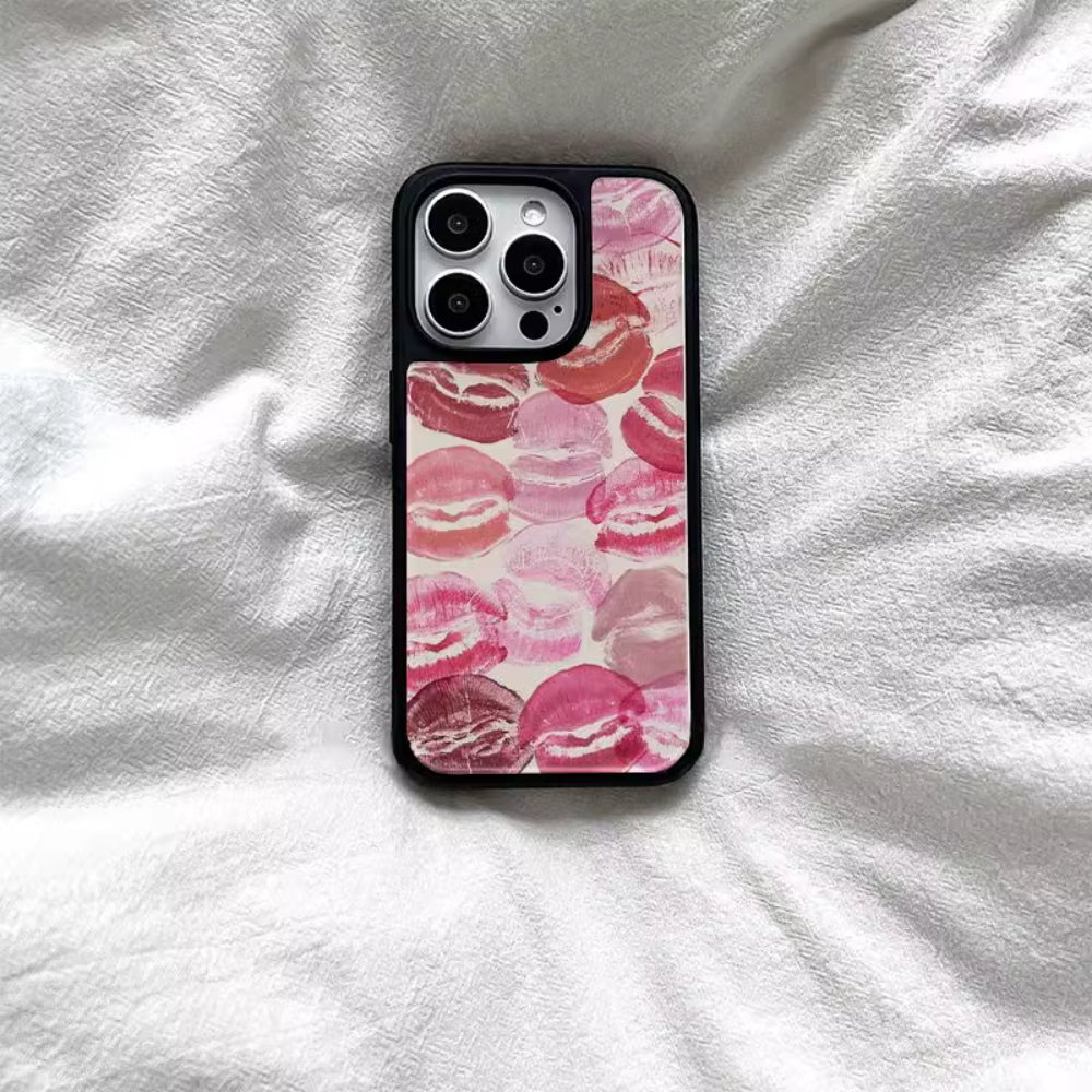 Personality fiery red lips black border iPhone16 Pro Max Phone case