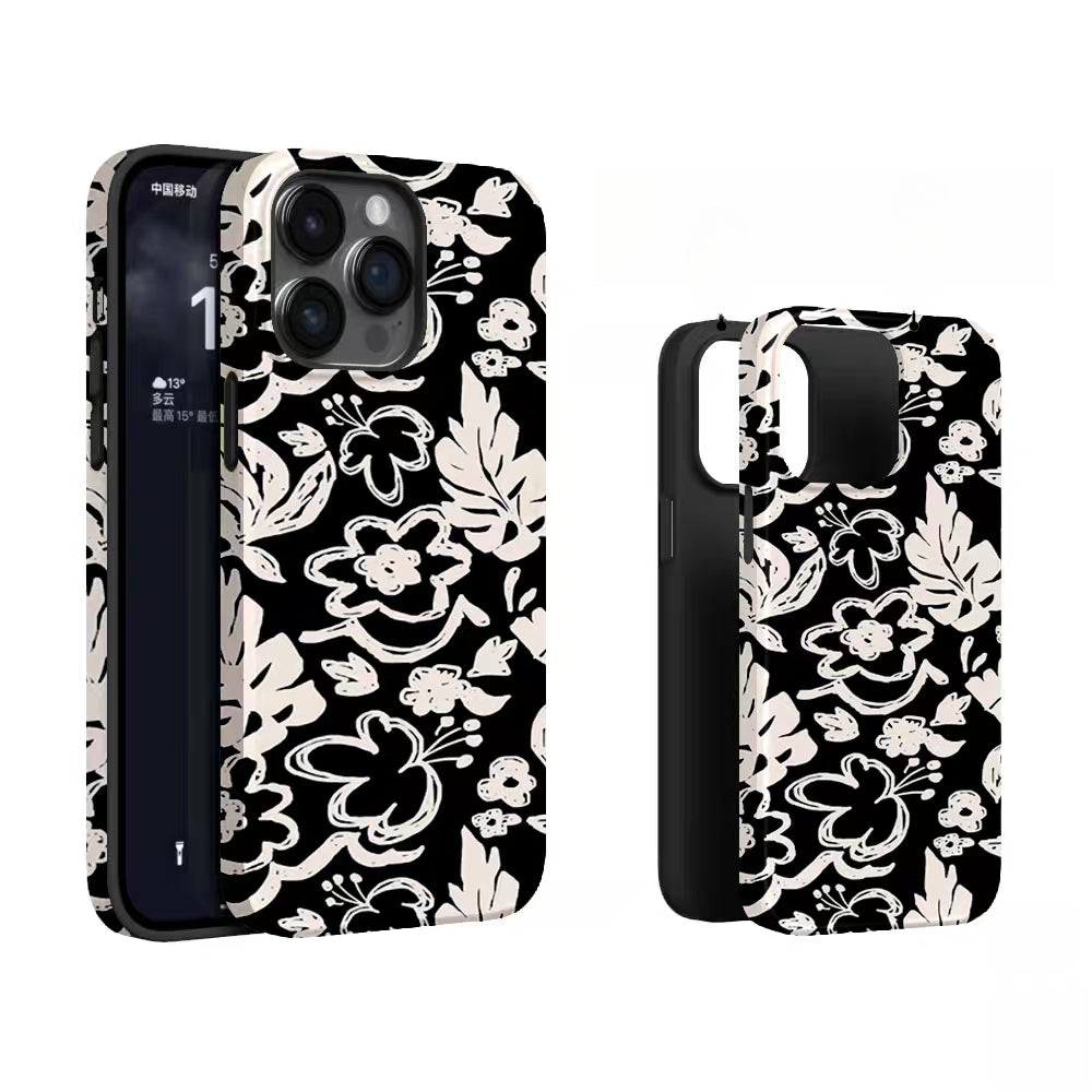 Retro Black and White Floral Aesthetic iPhone 15 Case