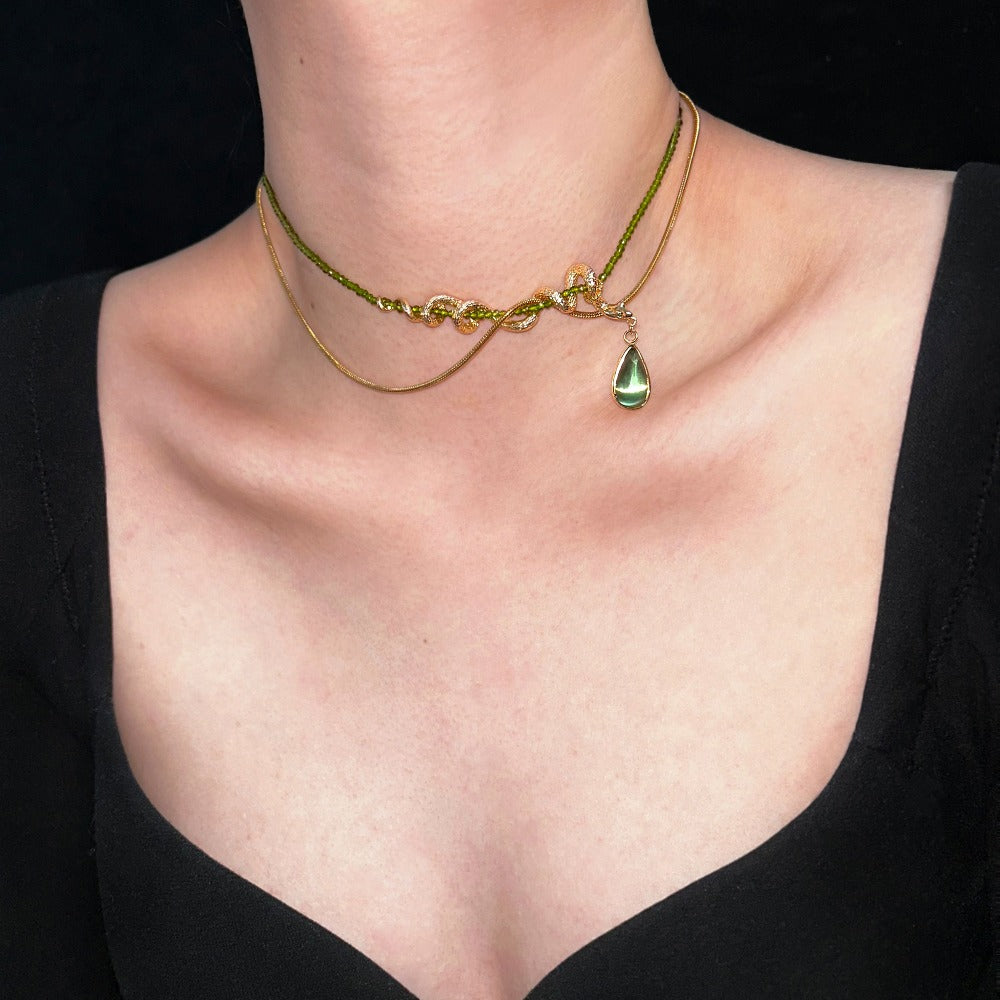 Symbiotic Vine Snake Niche Olive Green Clavicle Chain