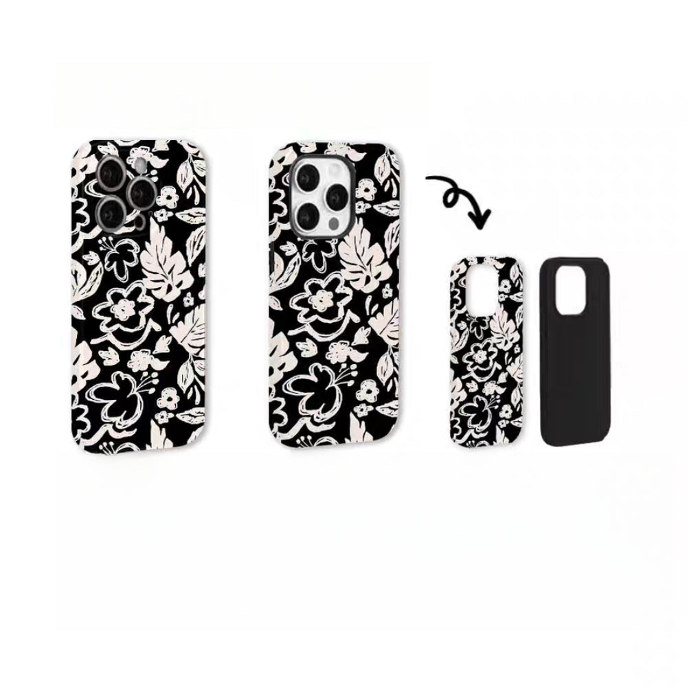 Retro Black and White Floral Aesthetic iPhone 15 Case