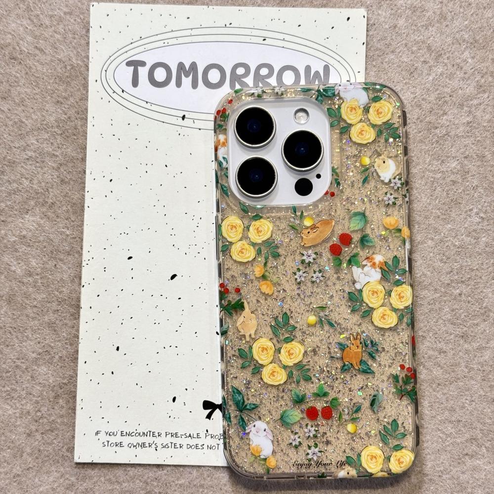Glitter Vintage Floral Bunny Dual iPhone 16 case