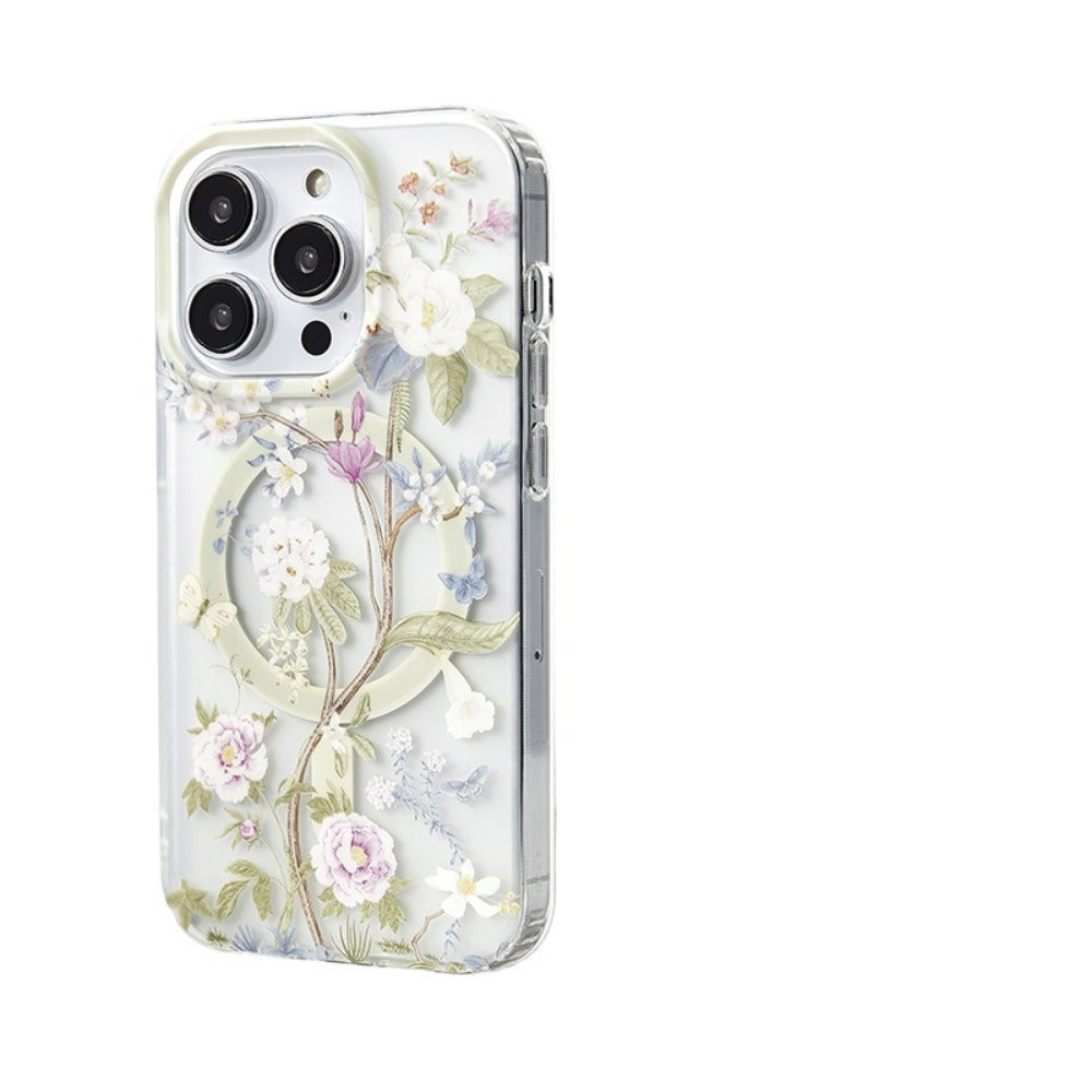 Frosted Transparent iPhone Case with Floral Design