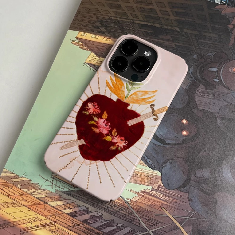 Sword and love embroidery niche iPhone14 Pro case