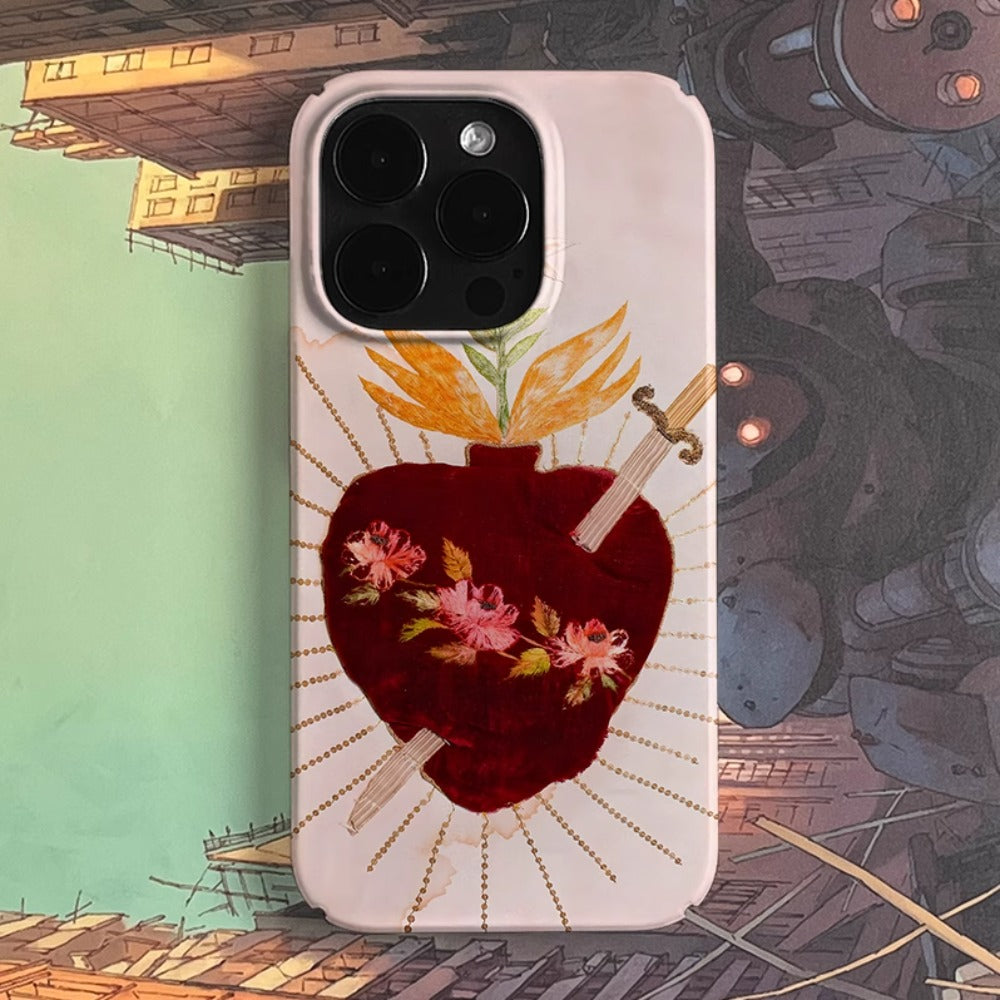 Sword and love embroidery niche iPhone14 Pro case