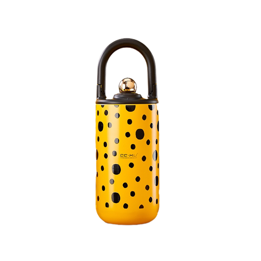 Elegant Portable Coffee Cup with Black Polka Dots