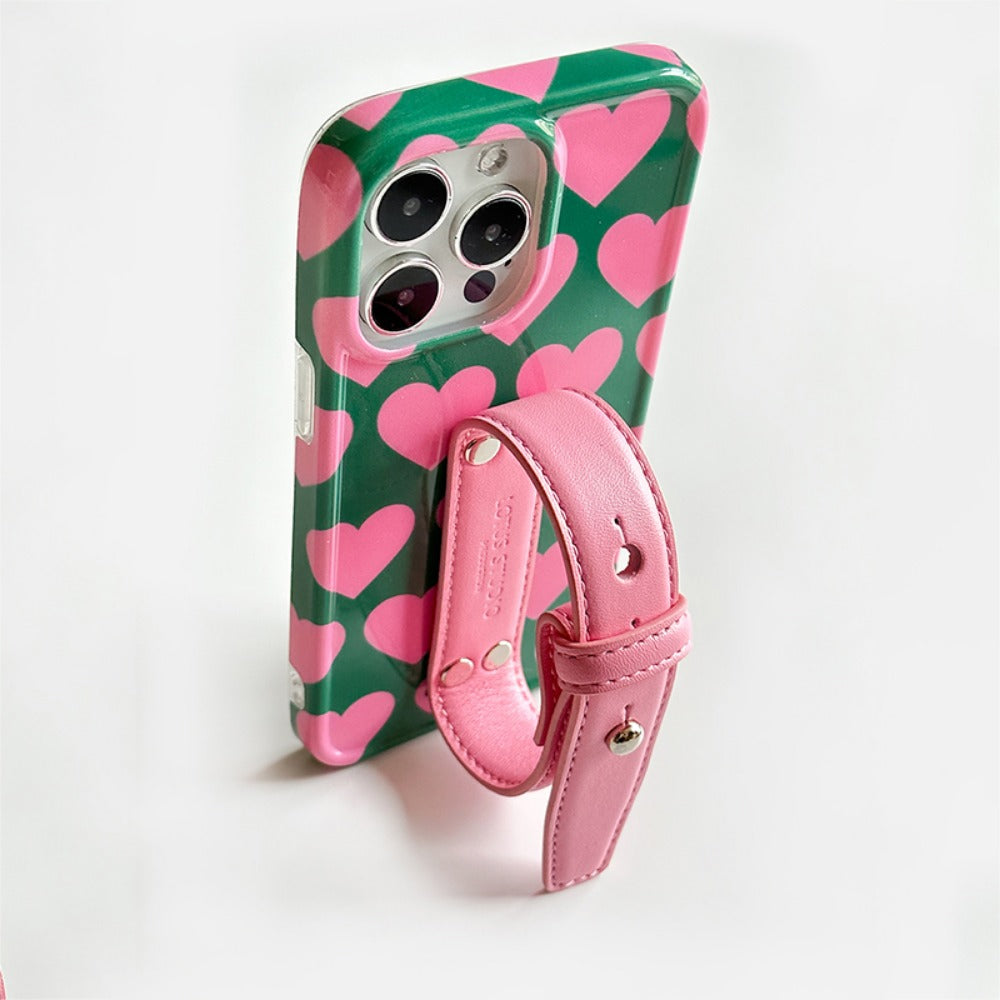 Pink Love iPhone Case with Buckle Wrist Strap