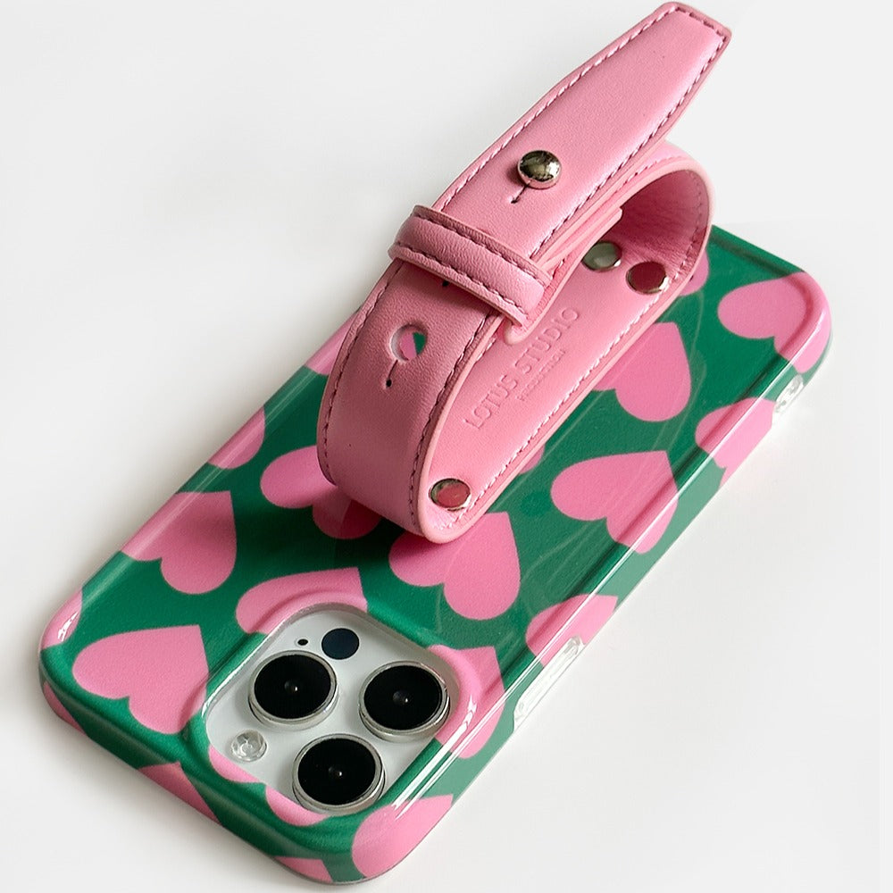 Pink Love iPhone Case with Buckle Wrist Strap