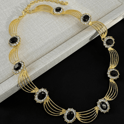 Vintage Heavy Craft Black Gemstone Necklace