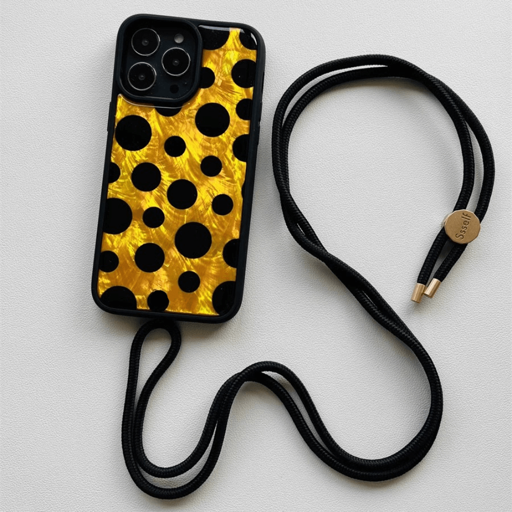 Stylish Gold and Black Polka Dot iPhone 15 Case