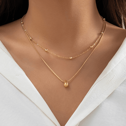 Elegant Chic Gold Droplet Layered Necklace