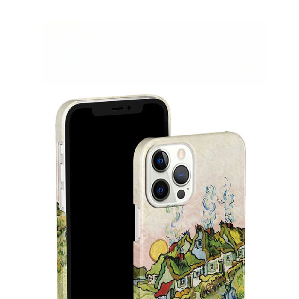 Retro oil painting house with figure iPhone 15 case