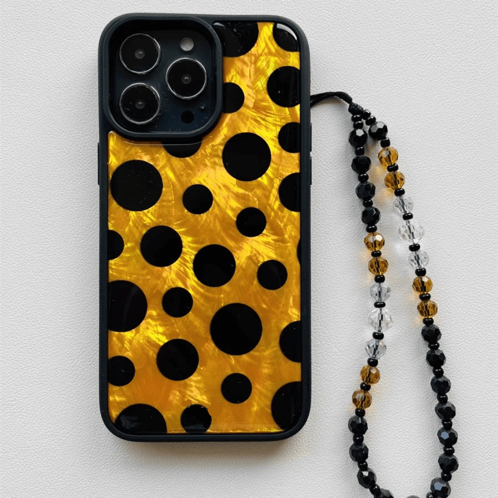 Stylish Gold and Black Polka Dot iPhone 15 Case