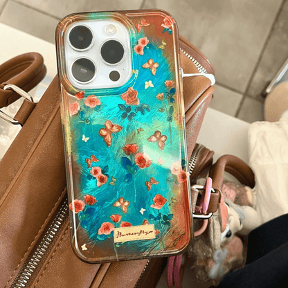 Vintage Floral iPhone 15 Stylish Butterfly Case