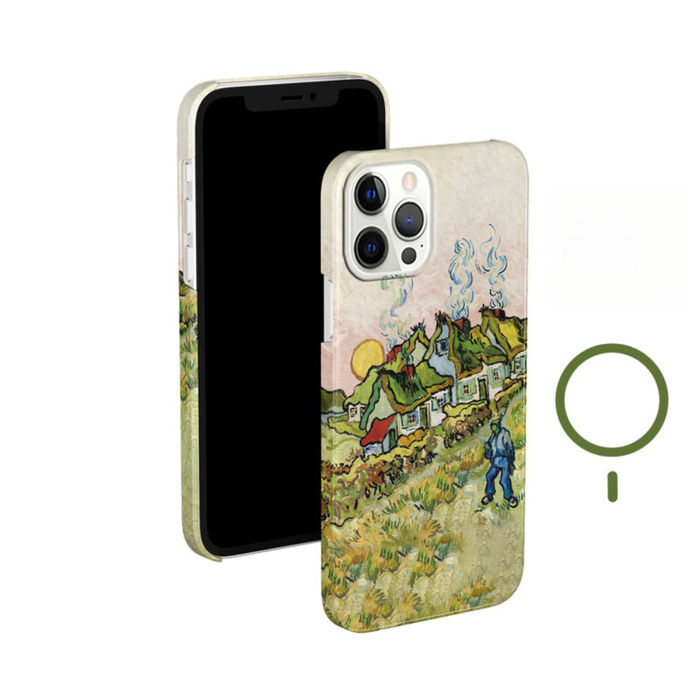 Retro oil painting house with figure iPhone 15 case