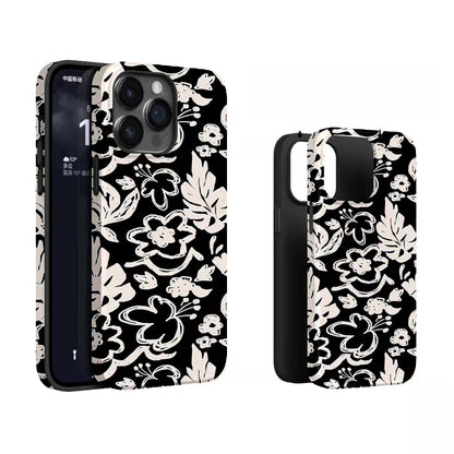 Retro Black and White Floral Aesthetic iPhone 15 Case