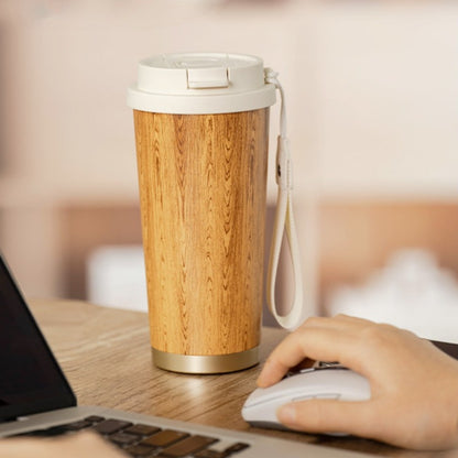 Retro Wood Grain Large-Capacity Thermos Cup