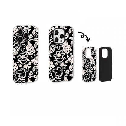 Retro Black and White Floral Aesthetic iPhone 15 Case