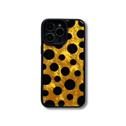 Stylish Gold and Black Polka Dot iPhone 15 Case