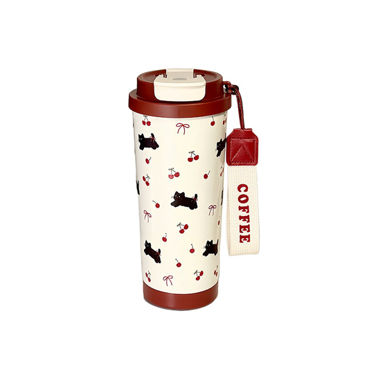 Portable Cute Cat and Cherry Insulated Coffee Cup