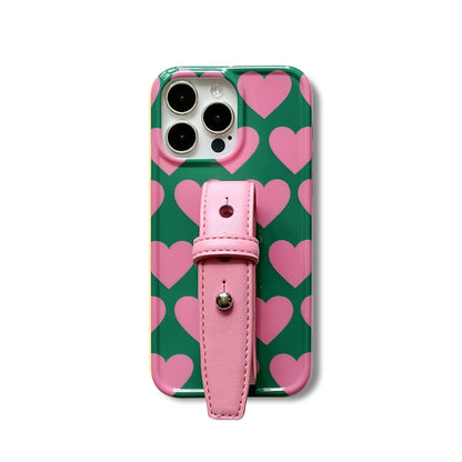 Pink Love iPhone Case with Buckle Wrist Strap