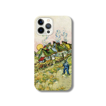 Retro oil painting house with figure iPhone 15 case