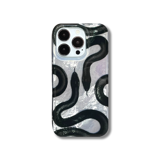 Retro Black Snake Skin iPhone 15 Case