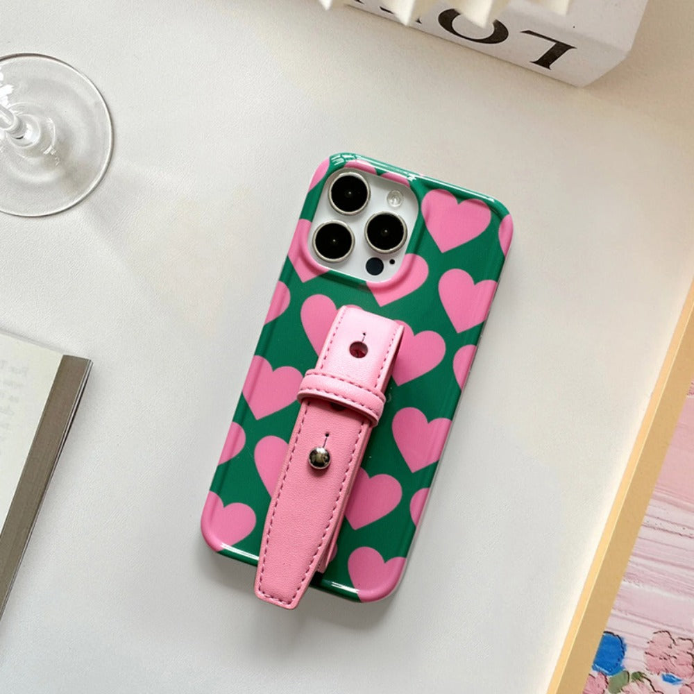 Pink Love iPhone Case with Buckle Wrist Strap