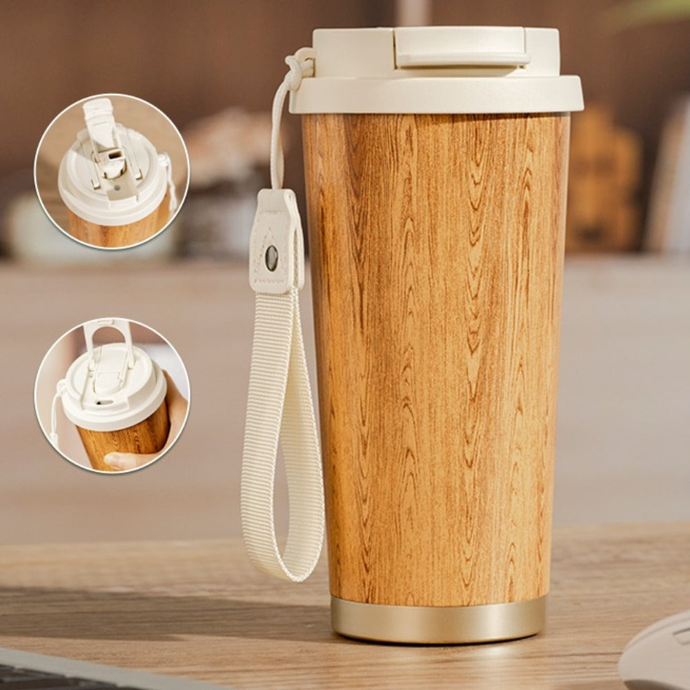 Retro Wood Grain Large-Capacity Thermos Cup