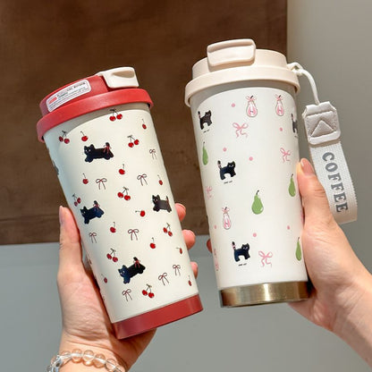 Portable Cute Cat and Cherry Insulated Coffee Cup