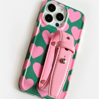 Pink Love iPhone Case with Buckle Wrist Strap